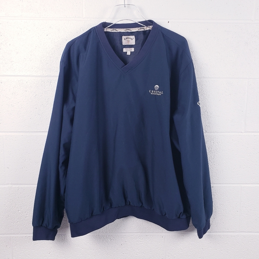 Callaway Golf Jacket Mens Large V-Neck Long‎ Sleeve Pullover Windbreaker Blue